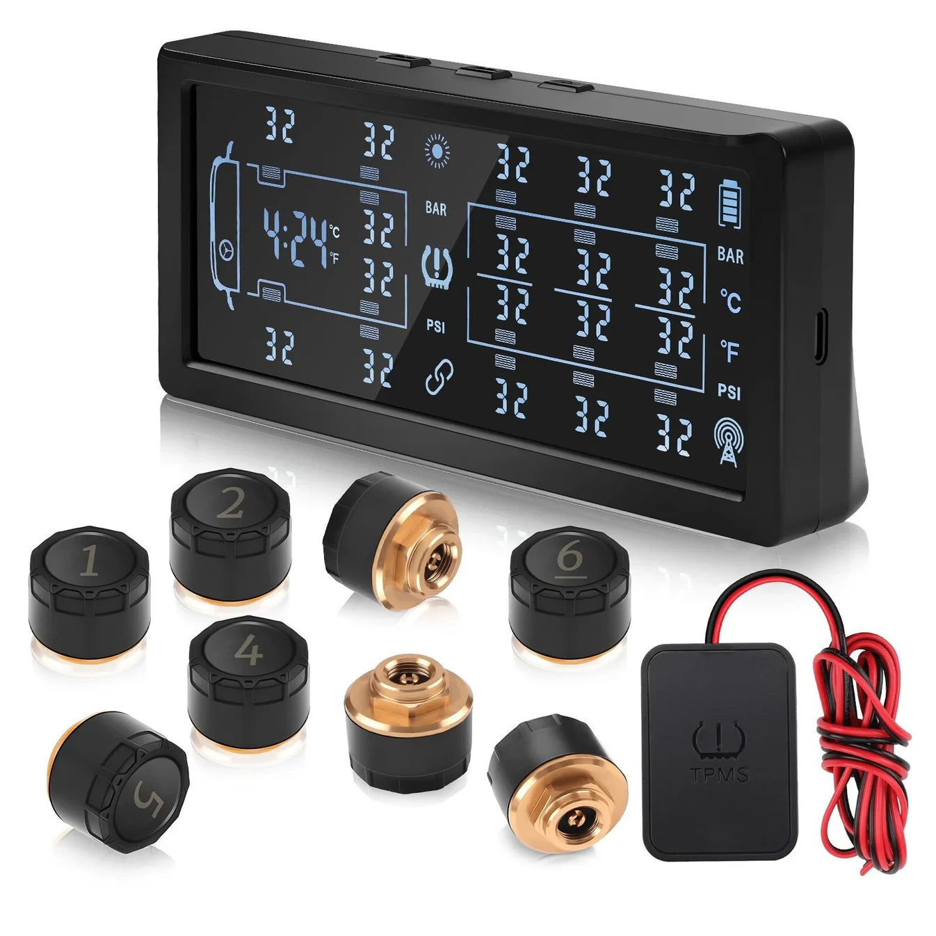 Solar Powered Tyre Pressure Monitoring System - Car + 4WD + Caravan TPMS