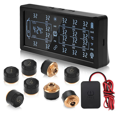 Solar Powered Tyre Pressure Monitoring System - Car + 4WD + Caravan TPMS