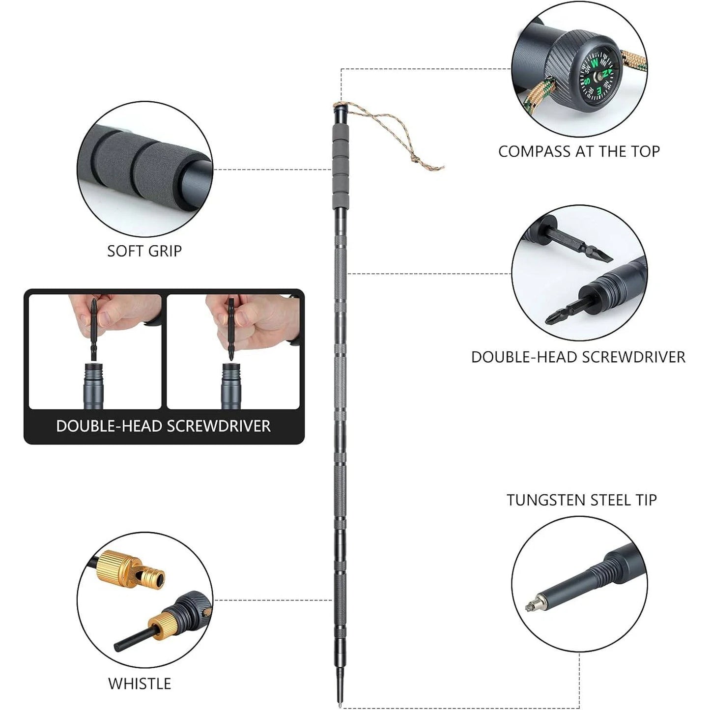 Tactical Hiking Stick With Integrated Survival Kit