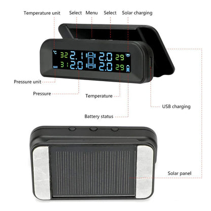 Solar Powered Tyre Pressure Monitoring System - Car + 4WD + Caravan TPMS