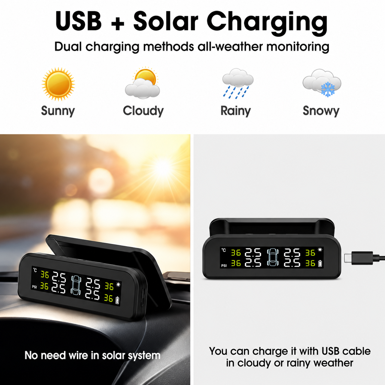 Solar Powered Tyre Pressure Monitoring System - Car + 4WD + Caravan TPMS